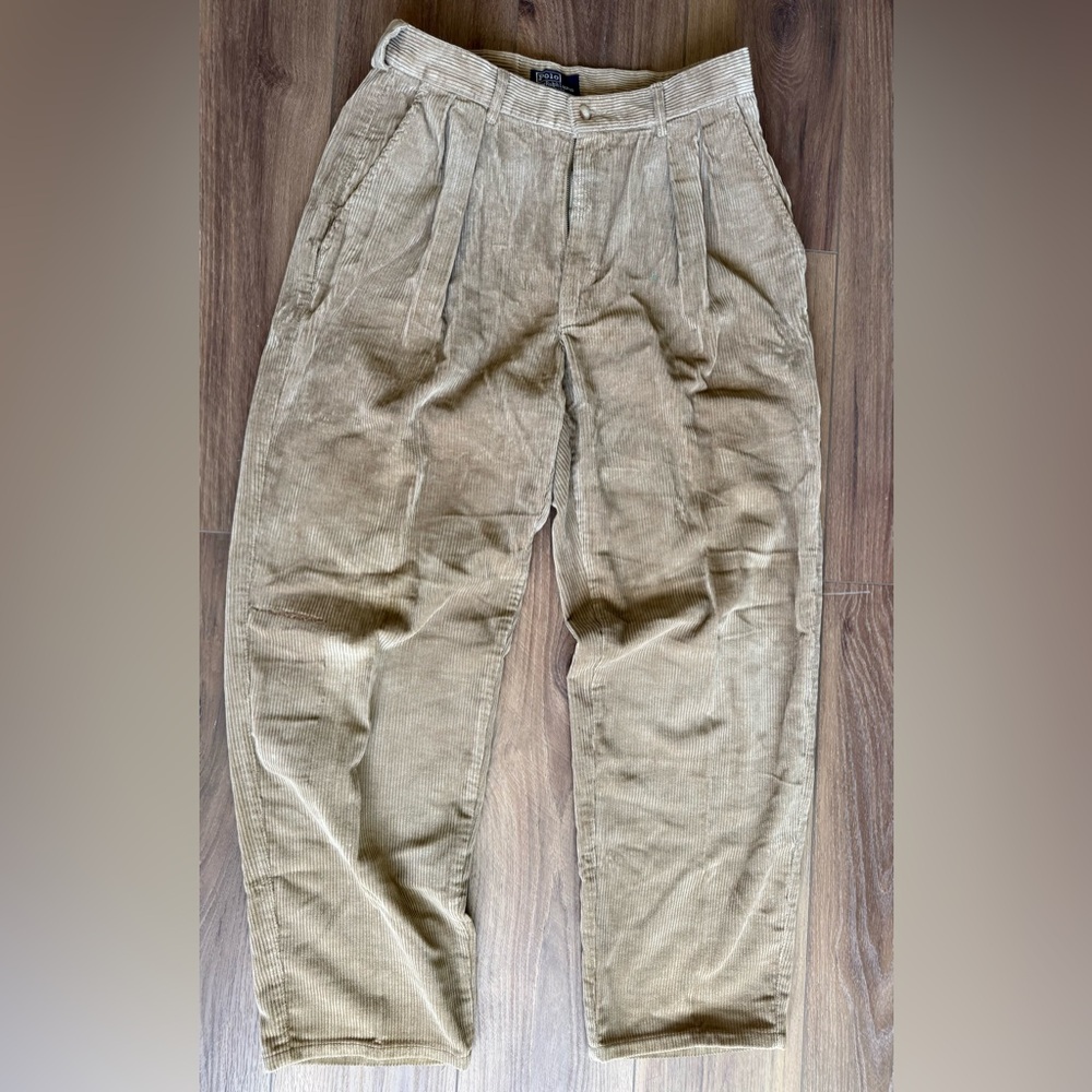 Vintage Polo Ralph Lauren 31x30 Khaki‎ Corduroy Pleated Made In USA